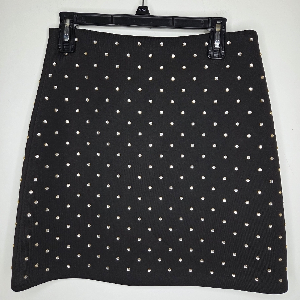 French Connection Size 8 Black A-line With Rhinestones Mini And Stretch Skirt